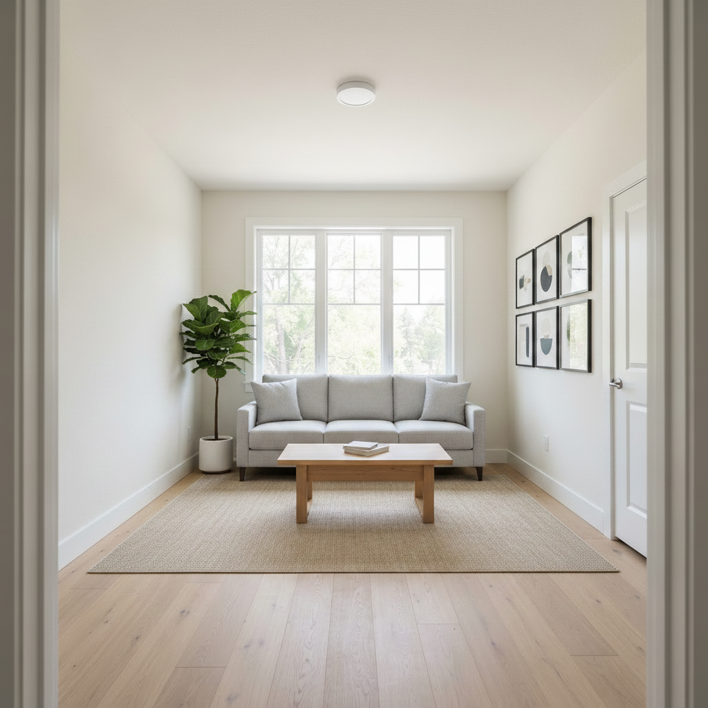 Living room staged with furniture